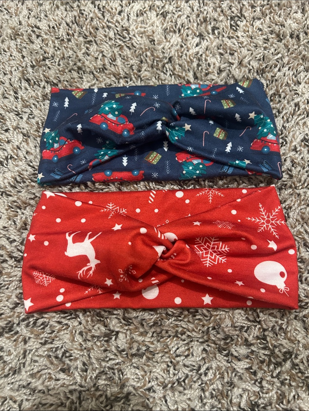Holiday themed wide, knotted headbands